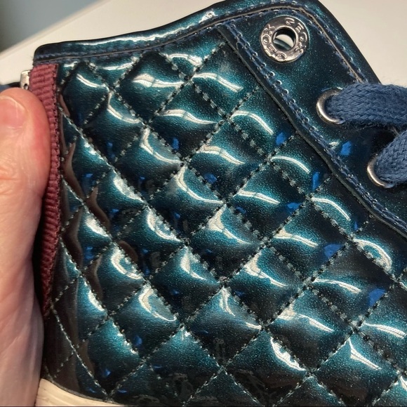 GEOX Respira Sz 7 Kalispera Green Blue Hue Quilted  High Top Lace Up Sneakers - Picture 7 of 10